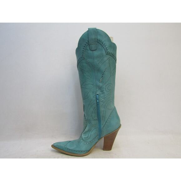 BCBG Womens Size 8 B Turqouise Leather 15" Knee High Fashion Boots - Picture 2 of 12